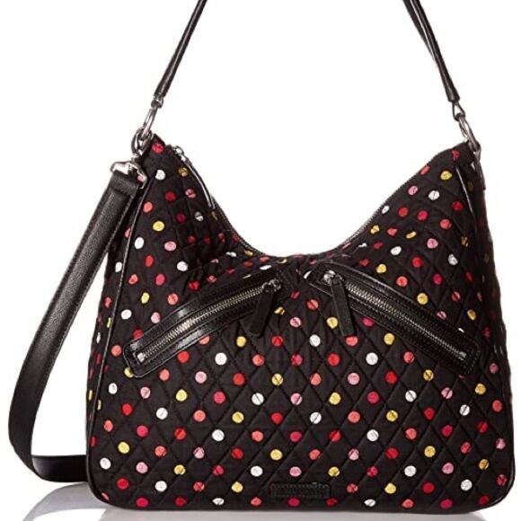 Vera Bradley Vivian Hobo Bag‎ in Black and Red Havana Dots cotton print - Picture 1 of 9